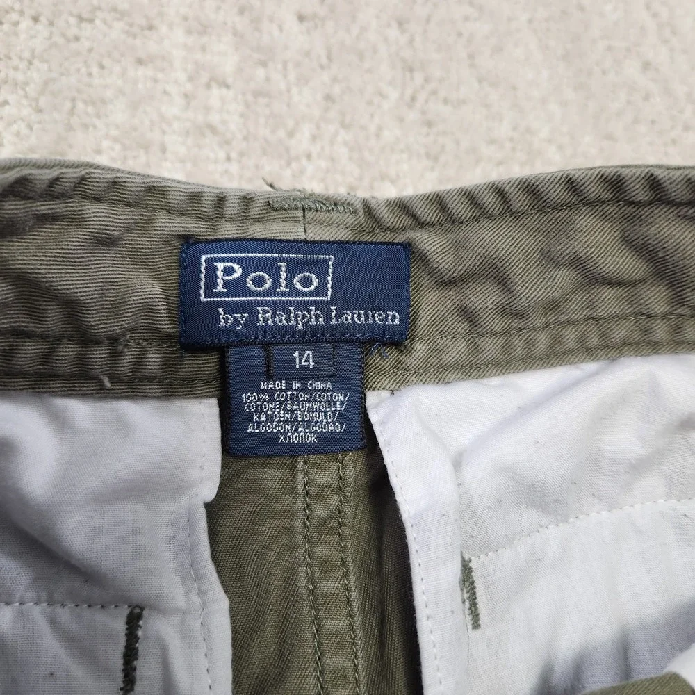 Vintage Polo Ralph Lauren Cargo Shorts‎ Youth 14 Kid Boys Y2K Baggy Olive Green
